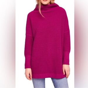 Free People Pink Ottoman Slouchy Tunic Oversized Mock Neck Ribbed Sweater XS